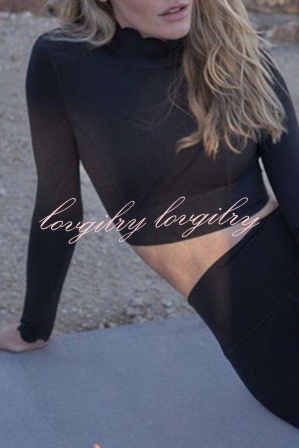 Open Back Petal Trim Long Sleeve Yoga Sports Crop Top