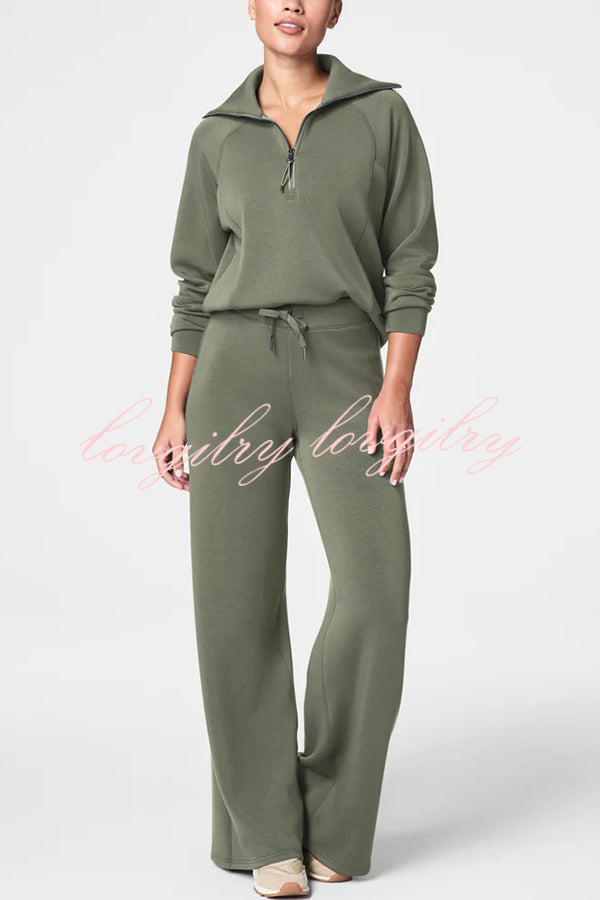 Airy Sleek Half Zip Jacket and High Rise Elastic Waist Wide Leg Sweatpants Set