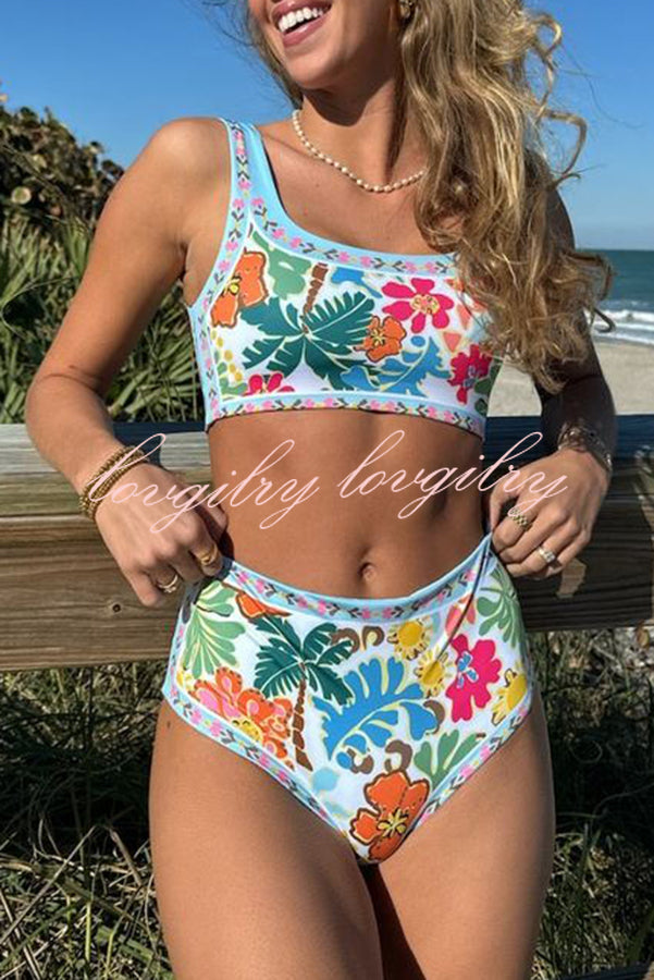 Tropical Sands Floral Unique Print Stretch Bikini Swimsuit