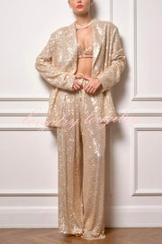 Solid Color Sequin Long Sleeve Party Blazer