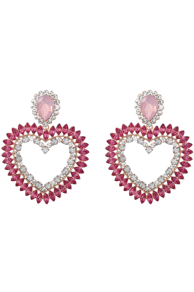 Colored Diamond Hollow Heart Shaped Earrings