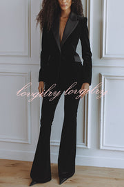 Delicate Daze Velvet Satin Lapel Button Up Long Sleeve Tapered Waist Blazer