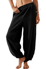 Solid Color Casual Elastic Waistband Wide-leg Pants