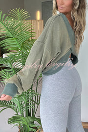 Solid Color V-neck Long-sleeved Loose Casual Sweatshirt