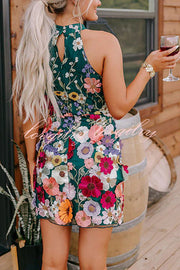 Wish Upon A Dream Floral Applique Halter Mini Dress