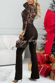Dazzling and Sparkle Mesh Floral Sequin Long Sleeve Stretch Bodysuit
