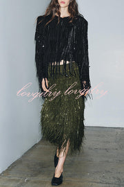 Party Crasher Layered Sequined Tassels Long Sleeve Loose Jacket