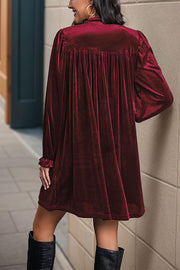 Solid Color Velvet V-Neck Long Sleeve Loose Mini Dress