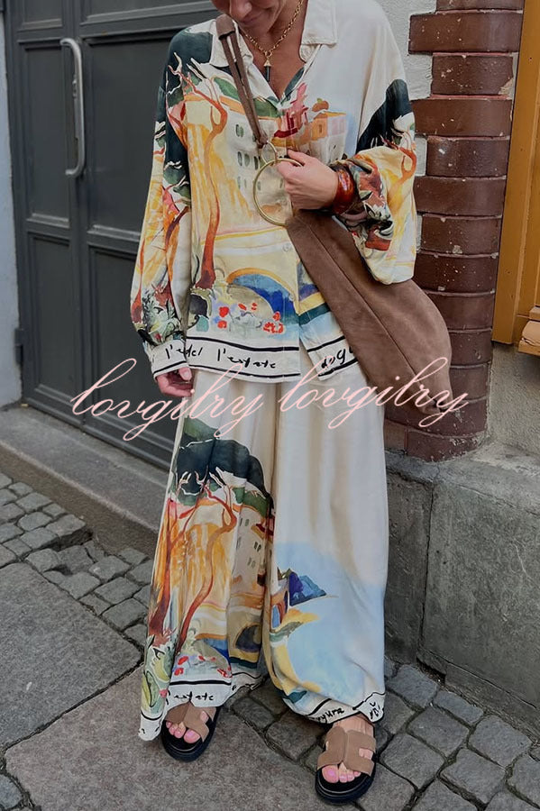 Ellison Unique Print Elastic Waist Pocketed Wide Leg Pants