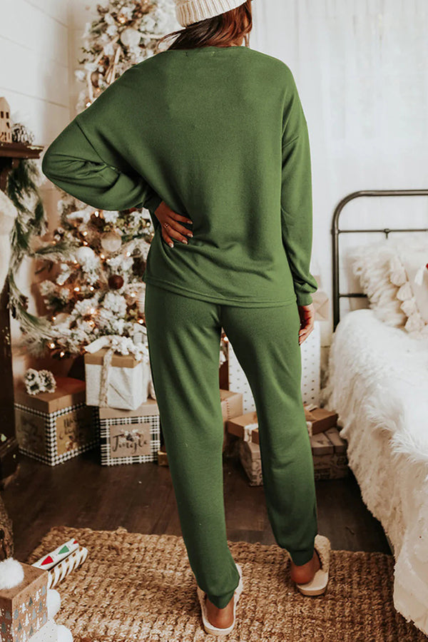 Christmas Sequin Long Sleeve Top and Elastic Waist Tie Pocket Pants Set