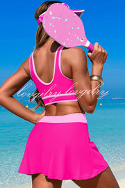 Fashion Contrast Color Stretch Sports Two-piece Bikini Swimsuit