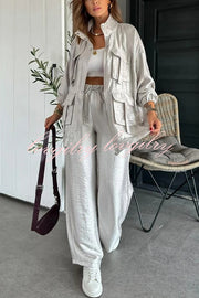 Easy on Me Metallic Fabric Elastic Waist Pocketed Wide Leg Pants