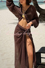 Barcelona Linen Blend Wrap Tie-up Vacation Sarong Skirt