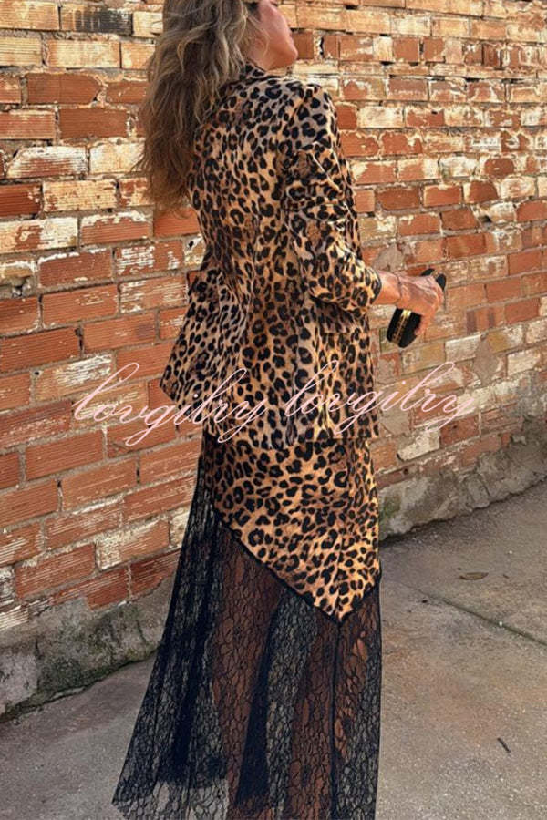 Coco Lady Leopard Lace Patchwork Irregular Skirt