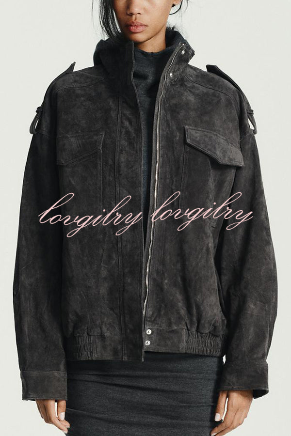 Fashionable Suede Loose Pocket Leather Jacket