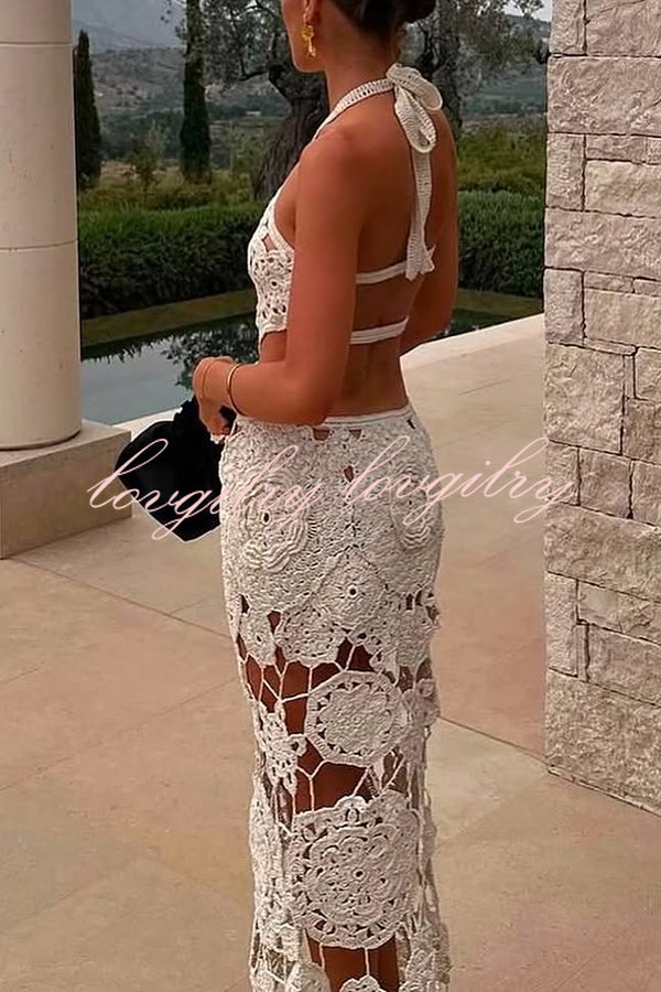 Sexy Halterneck Strapless Backless Knitted Holiday Maxi Dress