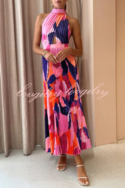 Romantic One Capri Print Halter Neck Pleated Maxi Dress