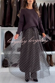 Timeless Treasures Tulle Polka Dot High Rise Elastic Waist Maxi Skirt
