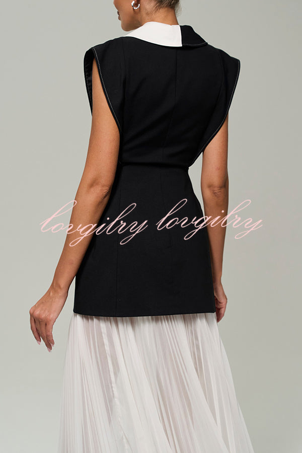 Modern Day Contrast Color Wide Sleeve Waisted Lapel Suit Vest