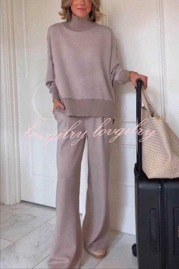 Berner High-Neck Long Sleeve Side Zipper Sweatshirt and Elastic Waist Pocketed Loose Pants Set