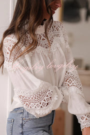 Stylish Hollow-out Patchwork Long-sleeved Elegant Shirt