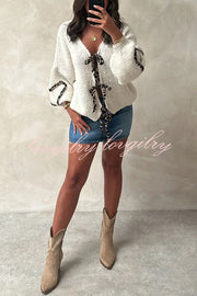 Fashionable Loose Long-sleeved Leopard Print Lace-up Knitted Sweater Cardigan