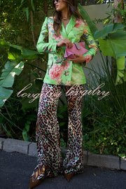 Wild and Free Flowers Printed Button Up Long Sleeve Lapel Blazer