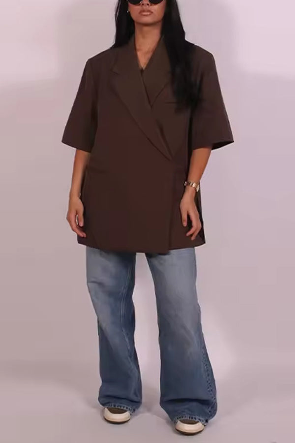Solid Color Short-sleeved Lapel Casual Loose Blazer