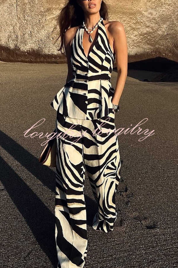 Zebra Print Casual Pocket Wide-leg Pants