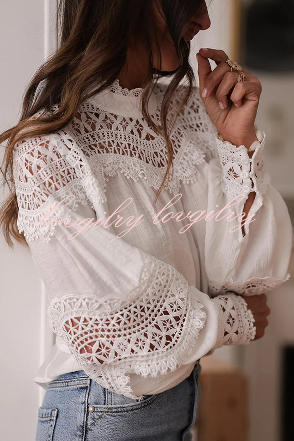 Stylish Hollow-out Patchwork Long-sleeved Elegant Shirt
