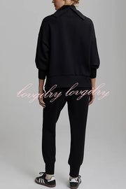 Afternoon Tea Time Turtleneck Side Zipper Sweatshirt and Elastic Waist Pocketed Loose Jogger Set