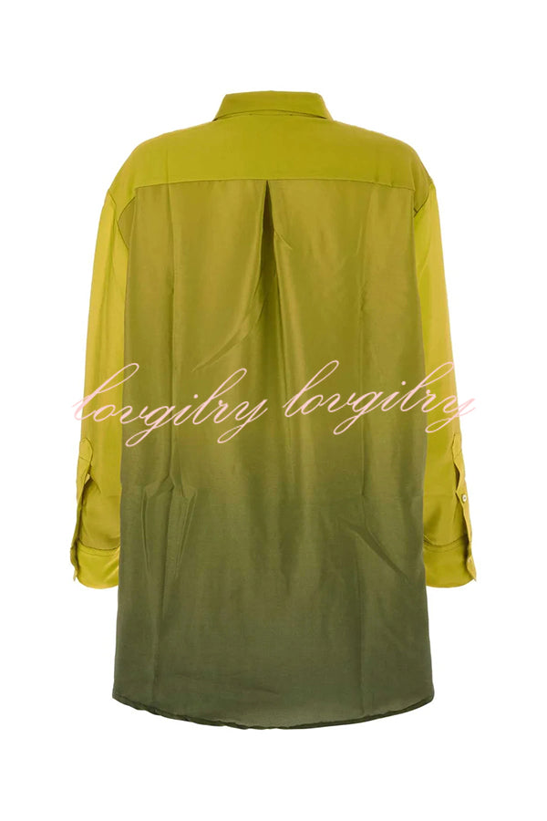 Moonlit Waltz Gradient Print Button Up Long Sleeve Loose Blouse