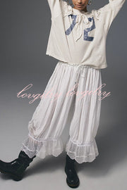 Pastoral Style Elastic Waist Lace Hem Bloomer Pants