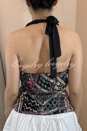 Fashion Sequined Casual V-neck Backless Slim Vest