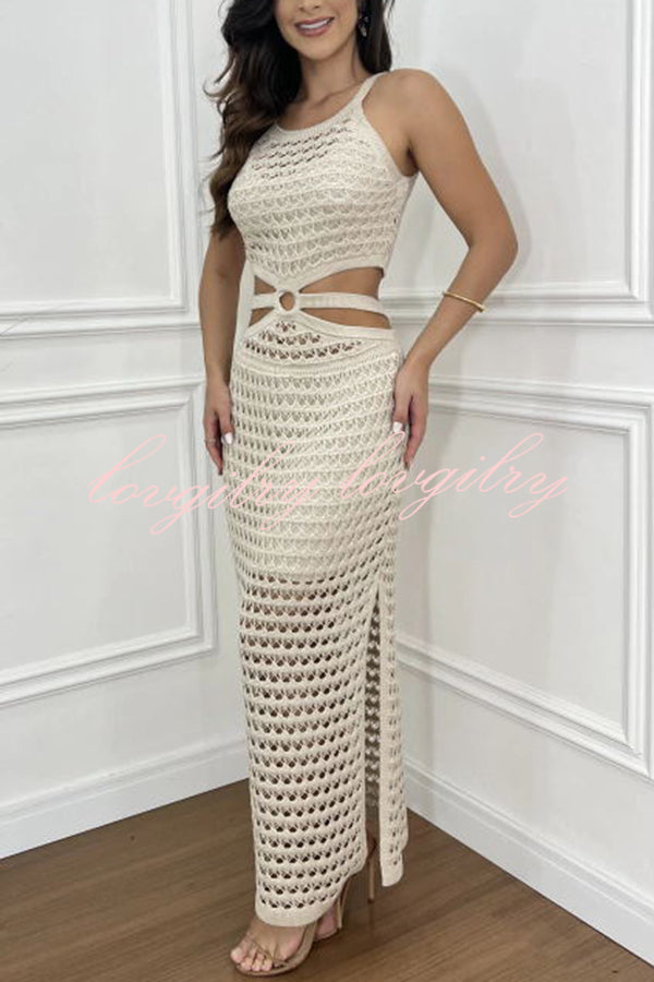 Stunning Gaze Knit Texture Waist Cutout Stretch Maxi Dress