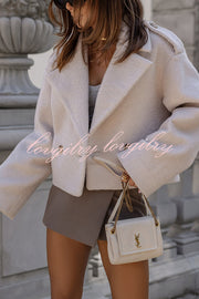 Fashionable British Lapel Long Sleeve Crop Jacket