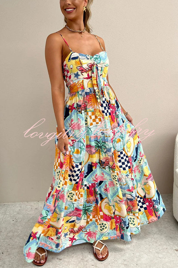 Radiant As Always Unique Print Front Tie-up Slip Maxi Dress