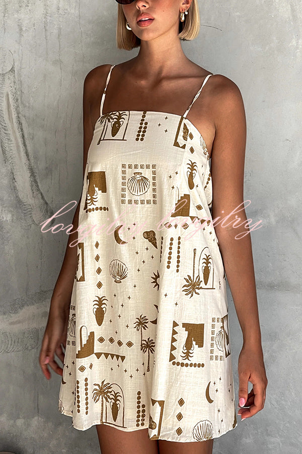 Fashionable Graffiti Printed Halter Backless Loose Mini Dress