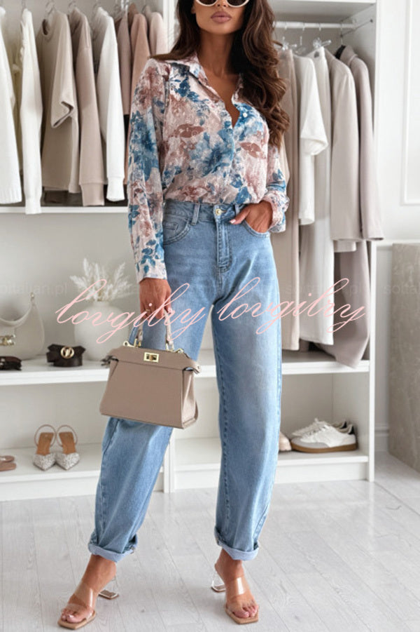 Floral Print Lapel Long Sleeve Casual Shirt