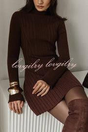 Solid Color Long-sleeved Slim-fit Elegant Knitted Mini Dress