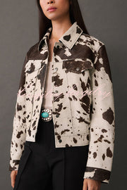 Fashionable Irregular Cow Pattern Lapel Short Jacket