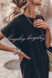 Absolutely Comfortable Cotton Blend Batwing Loose T-shirt Mini Dress