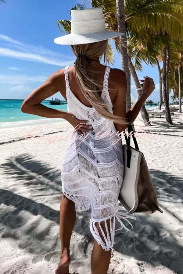 Queen of The Beach Tassel Cutout Knit Cover-up Dress