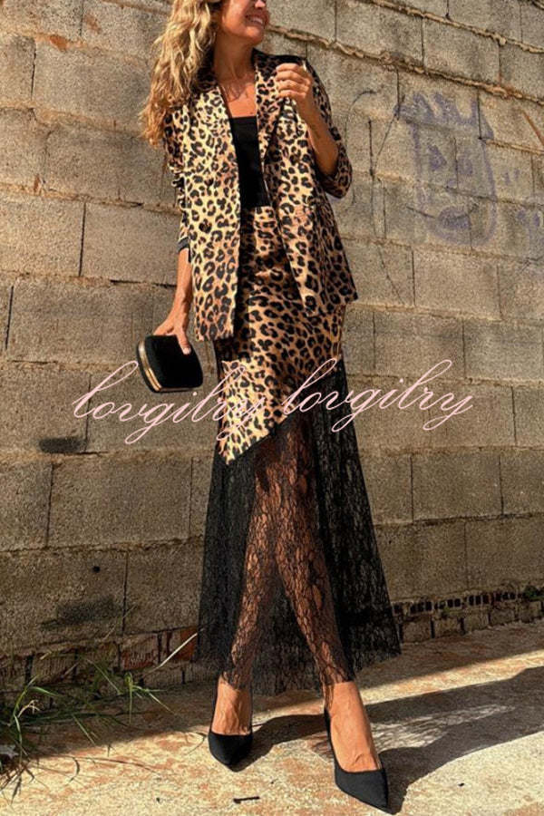 Coco Lady Leopard Lace Patchwork Irregular Skirt