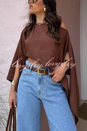 Light and Elegant Linen Blend Wide Neck Cape Sleeve Loose Top