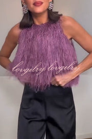 Flowing Elegance Layered Tassels Round Neck Sleeveless A-line Tank