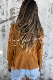 Solid Color Suede Lapel Long Sleeve Loose Coat