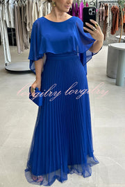 Ready for Holiday Cape Sleeve Tie-up Pleated Maxi Dress