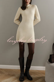 Solid Color Long-sleeved Slim-fit Elegant Knitted Mini Dress
