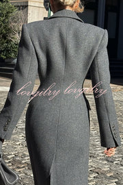 Elegant Lapel Long Sleeve Button High Waist Long Coat